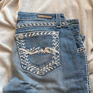 Chic Blue Boot Cut Jeans with Embroidery